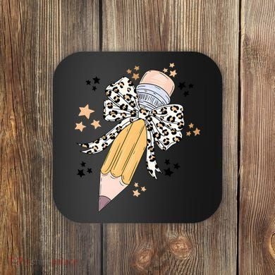 Leopard Coquette Pencil Teacher Student Coaster