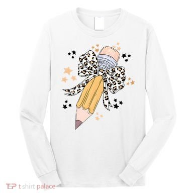 Leopard Coquette Pencil Teacher Student Long Sleeve Shirt