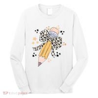 Leopard Coquette Pencil Teacher Student Long Sleeve Shirt thumb 0