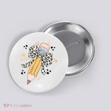 Leopard Coquette Pencil Teacher Student Button