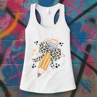 Leopard Coquette Pencil Teacher Student Women's Tank Top thumb 3