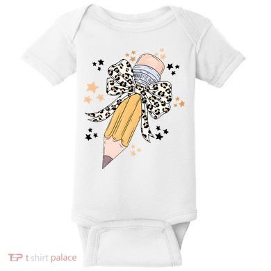 Leopard Coquette Pencil Teacher Student Baby Bodysuit