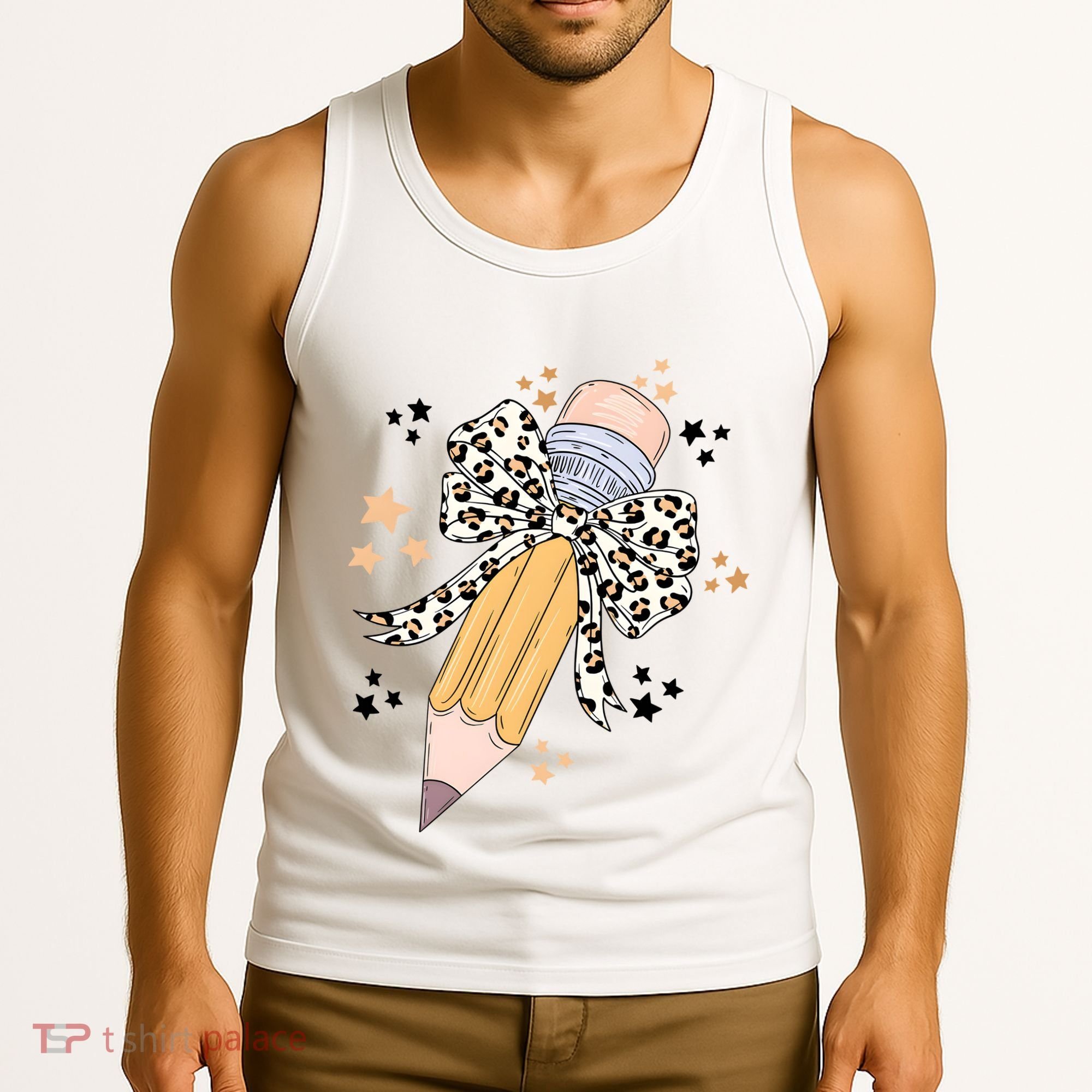 Leopard Coquette Pencil Teacher Student Tank Top