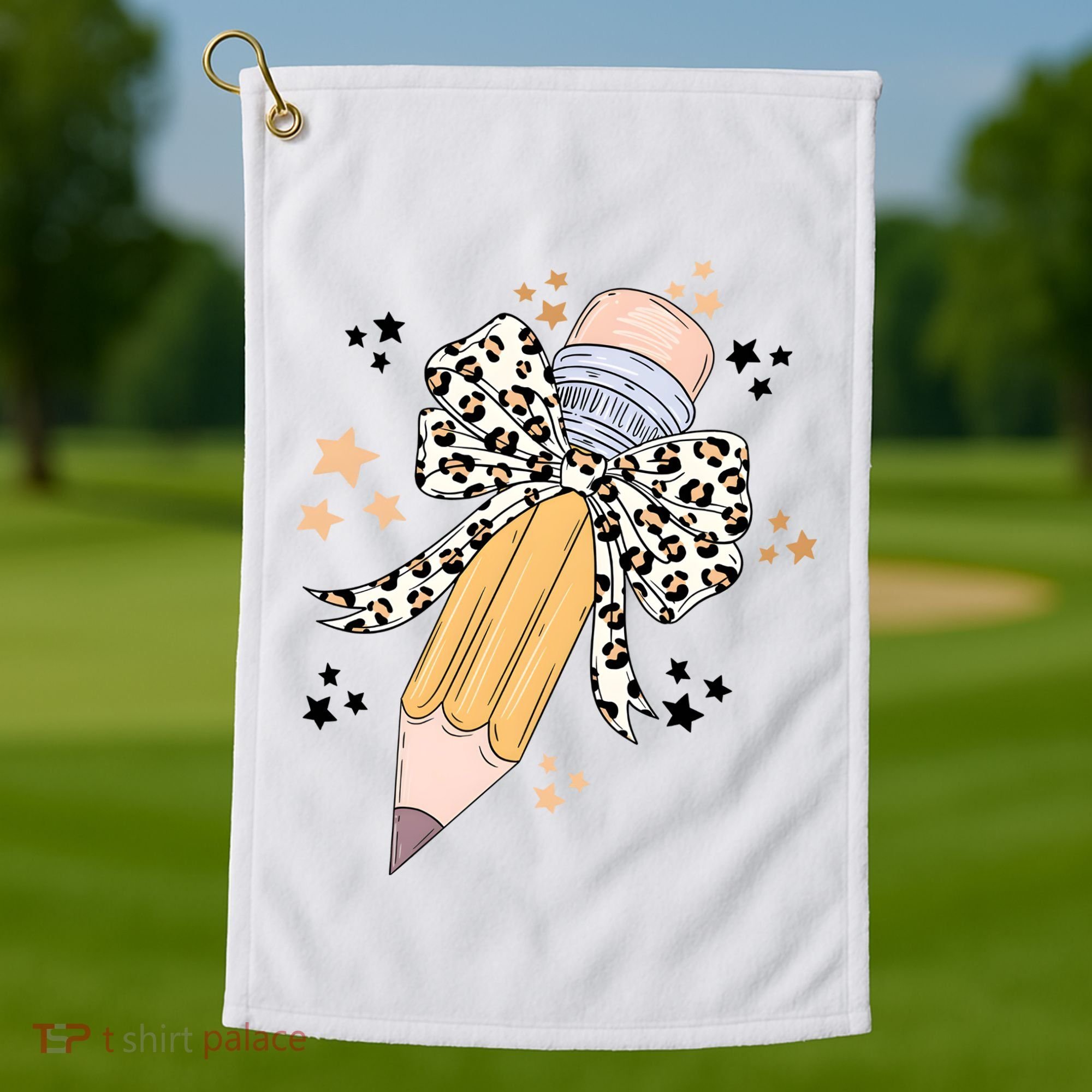 Leopard Coquette Pencil Teacher Student Golf Towel