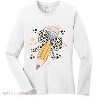 Leopard Coquette Pencil Teacher Student Women's Long Sleeve Shirt thumb 0