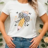 Leopard Coquette Pencil Teacher Student Women's T-Shirt thumb 2