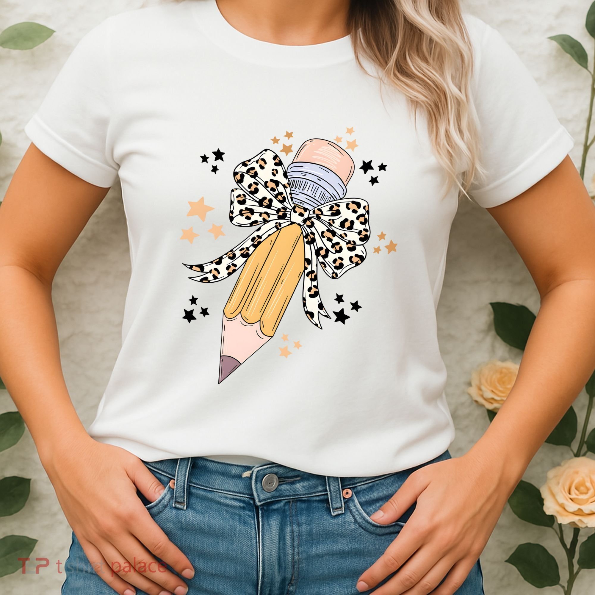 Leopard Coquette Pencil Teacher Student Women's T-Shirt
