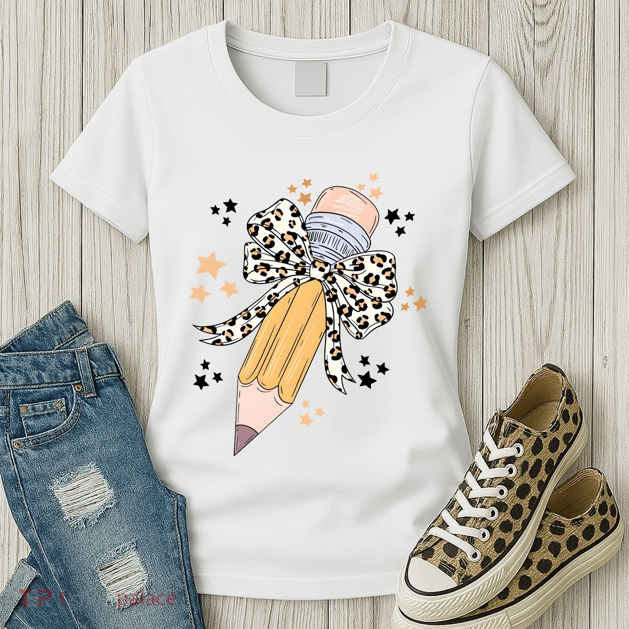 Leopard Coquette Pencil Teacher Student Women's T-Shirt