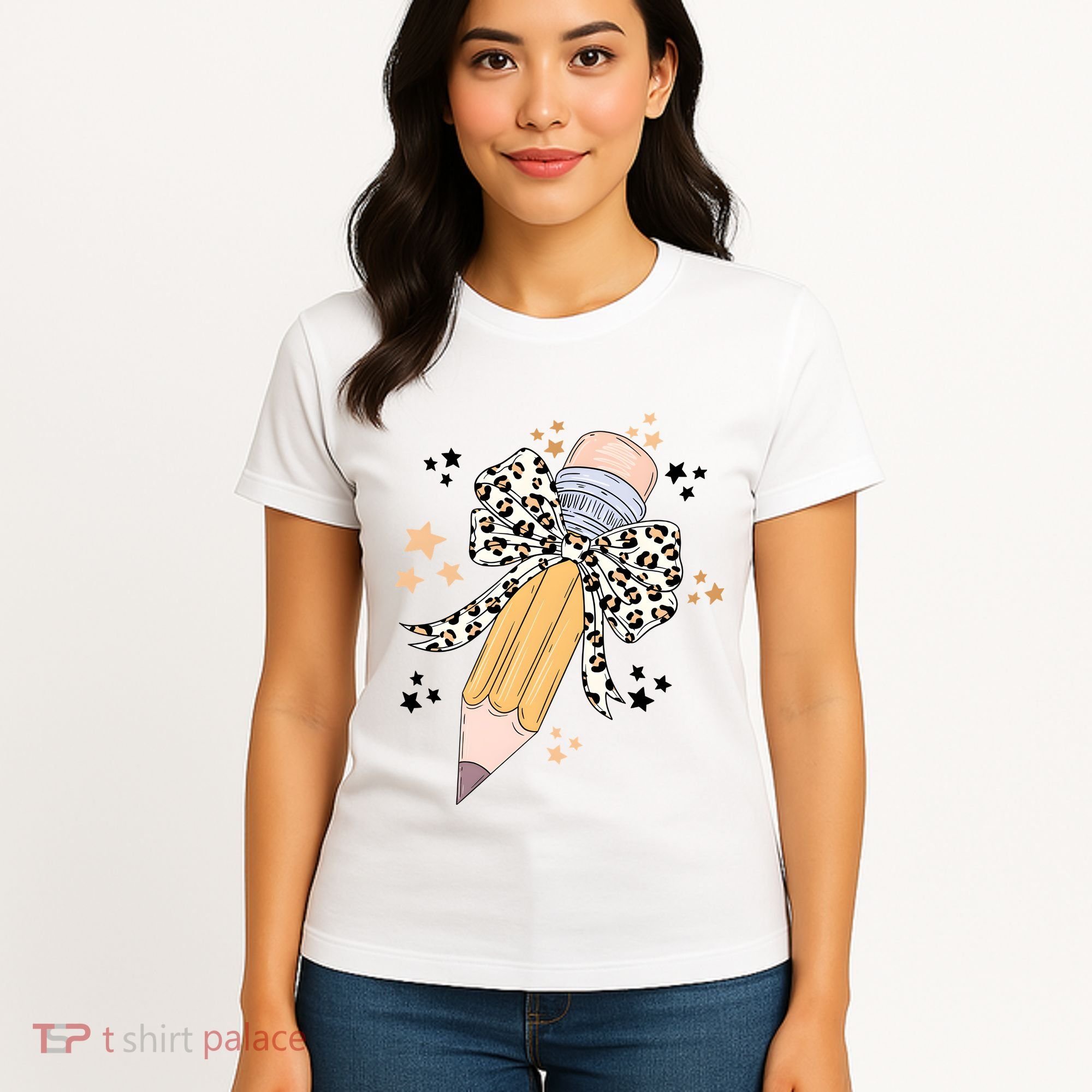 Leopard Coquette Pencil Teacher Student Women's T-Shirt