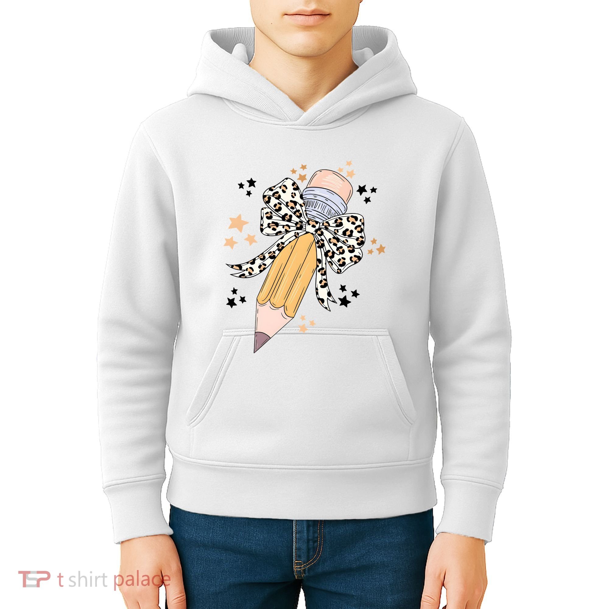 Leopard Coquette Pencil Teacher Student Kids Hoodie