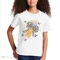 Leopard Coquette Pencil Teacher Student Kids T-Shirt thumb 2