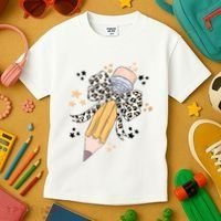 Leopard Coquette Pencil Teacher Student Kids T-Shirt thumb 3