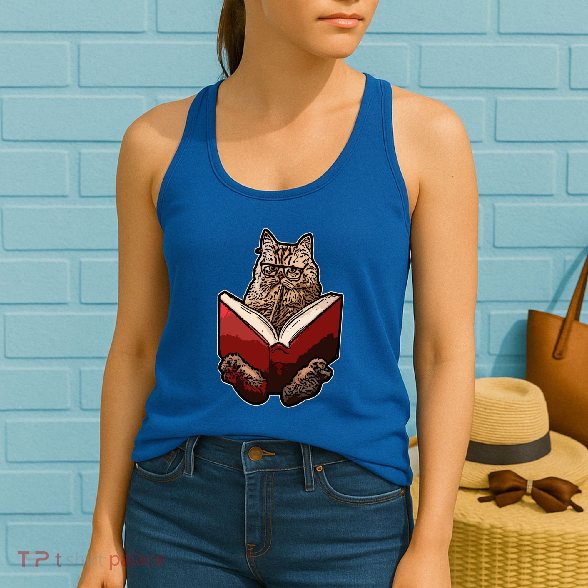 Lucky Cats Reading Books Kitty Dance Meow Funny Pet Animal Gift Women's Tank Top