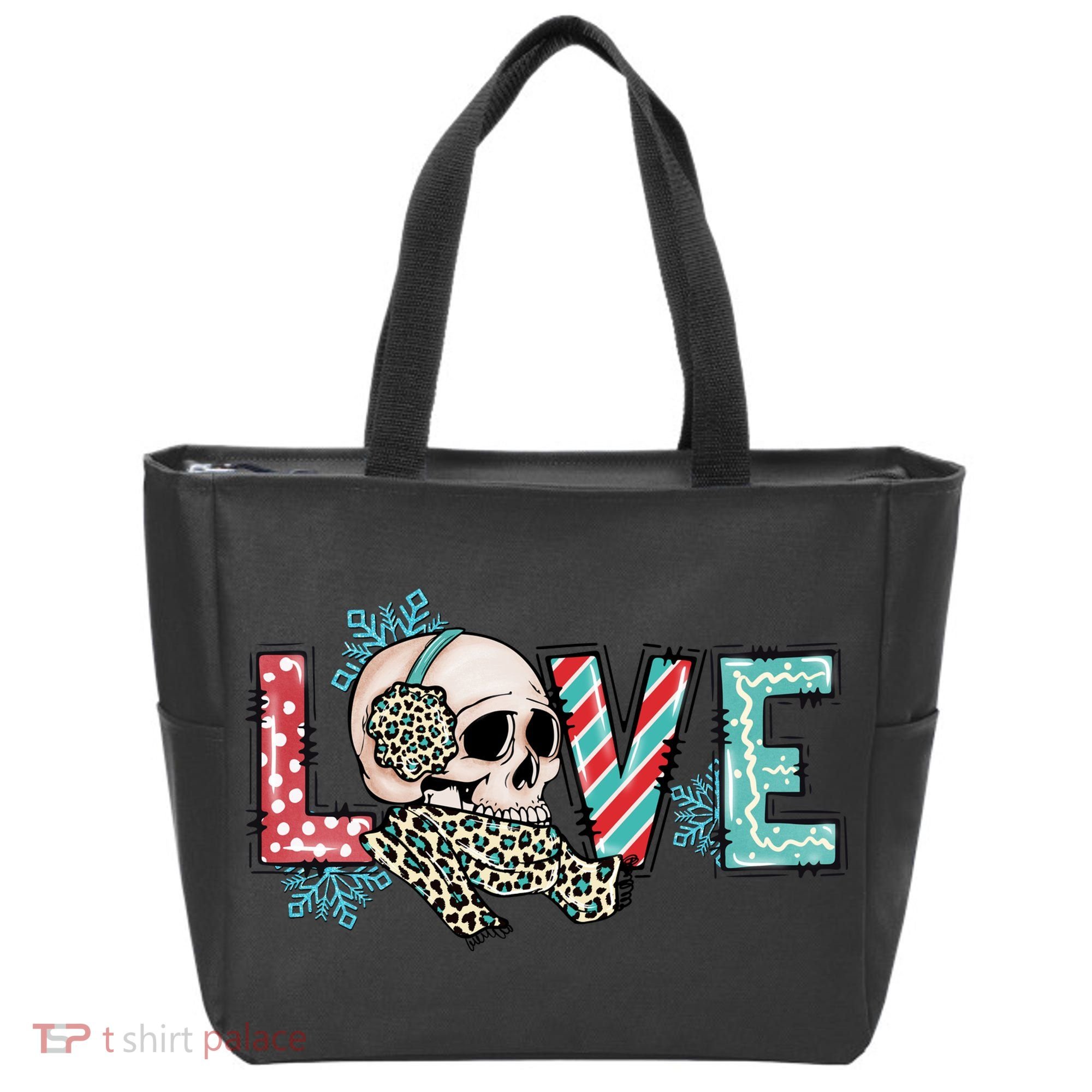 Love Christmas Skull Funny Xmas Hoilday Gift Tote Bag