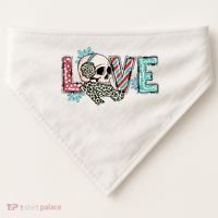 Love Christmas Skull Funny Xmas Hoilday Gift USA-Made Doggie Bandana thumb 0