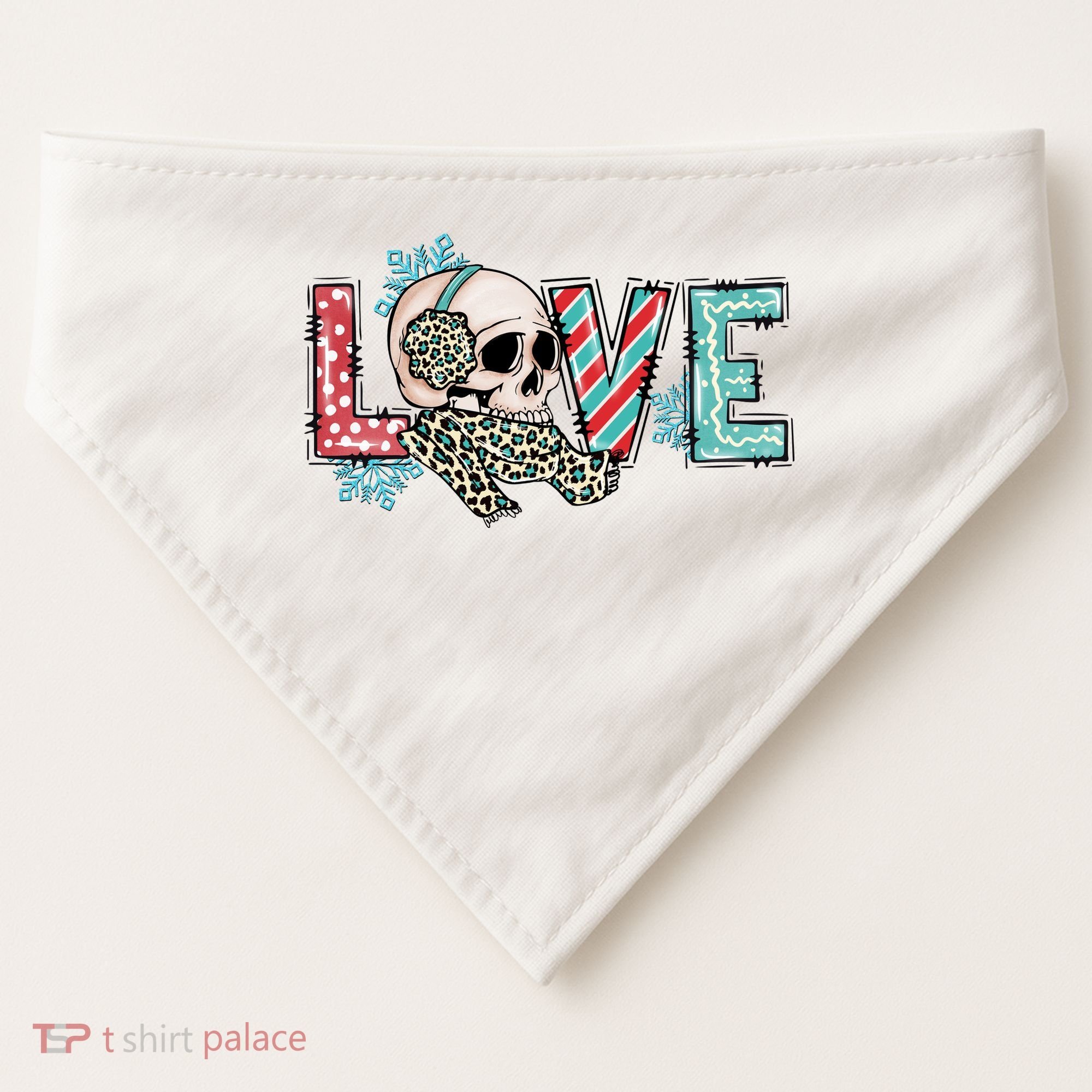 Love Christmas Skull Funny Xmas Hoilday Gift USA-Made Doggie Bandana
