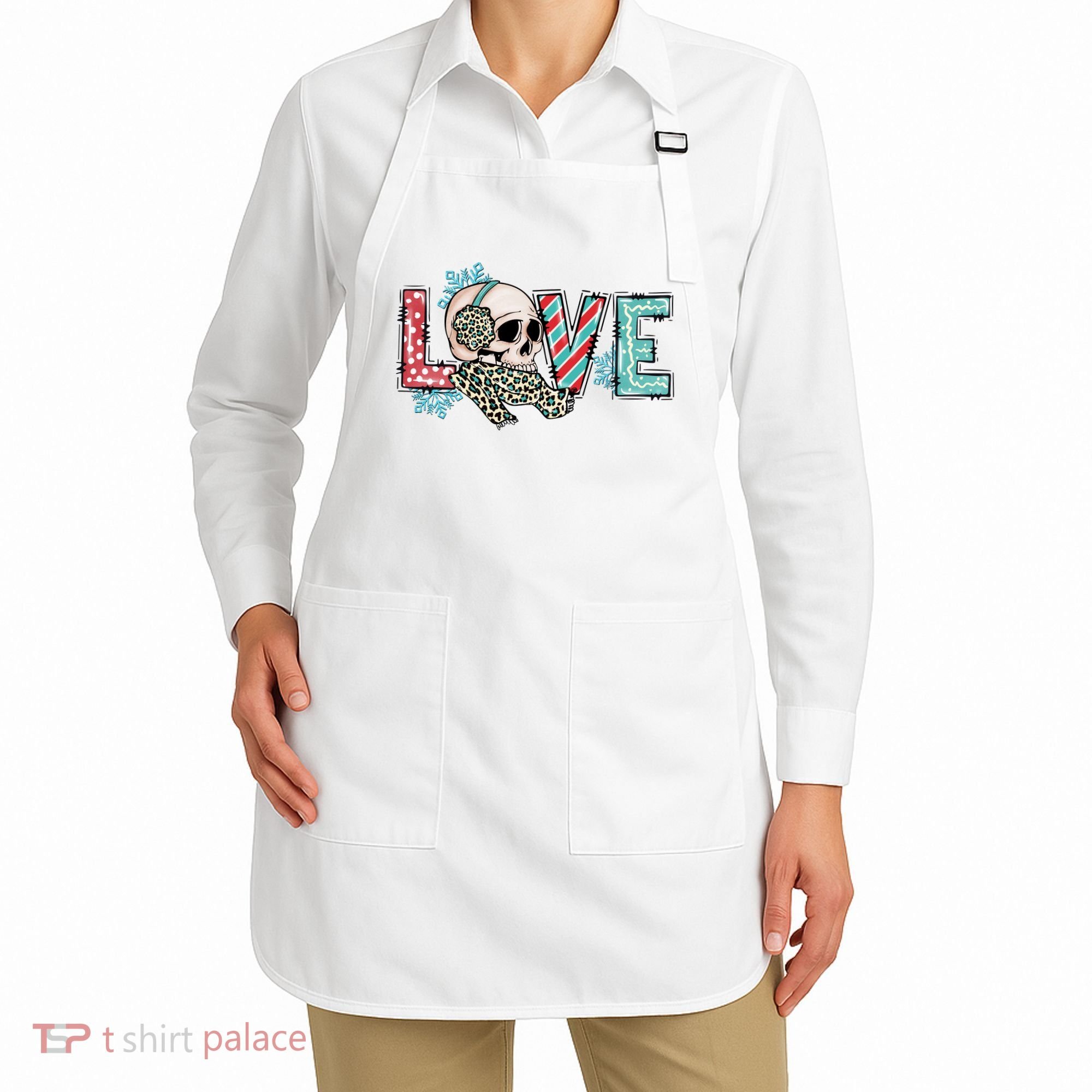 Love Christmas Skull Funny Xmas Hoilday Gift Apron