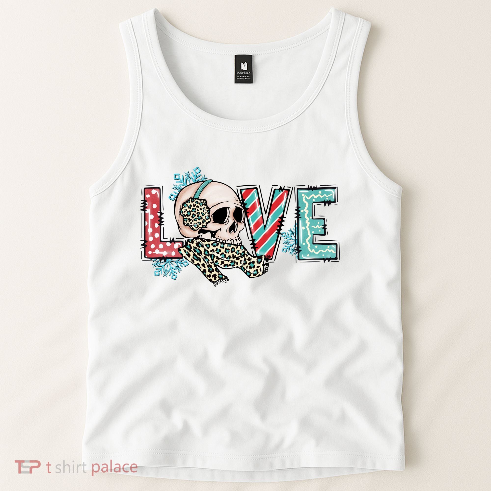 Love Christmas Skull Funny Xmas Hoilday Gift Tank Top