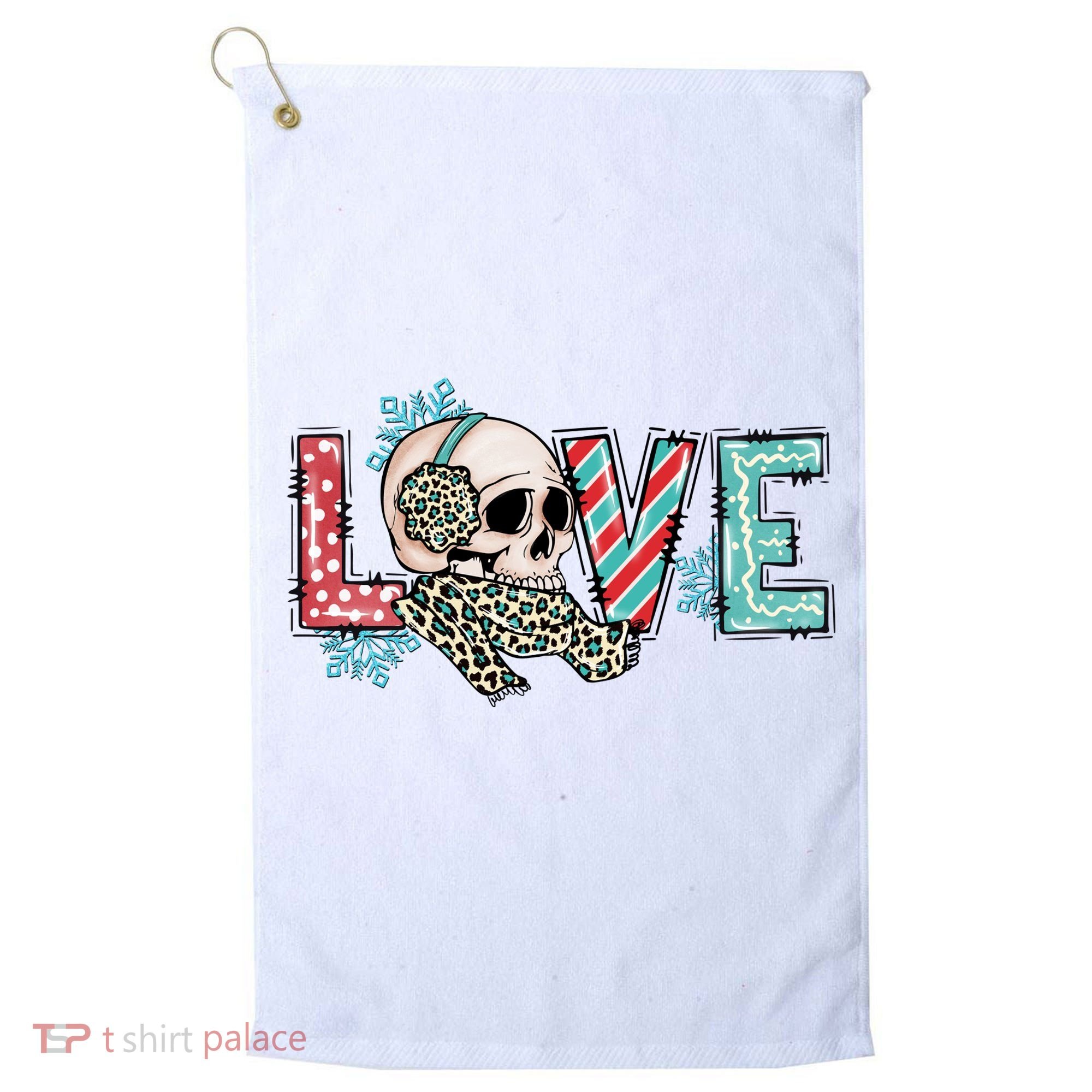 Love Christmas Skull Funny Xmas Hoilday Gift Golf Towel