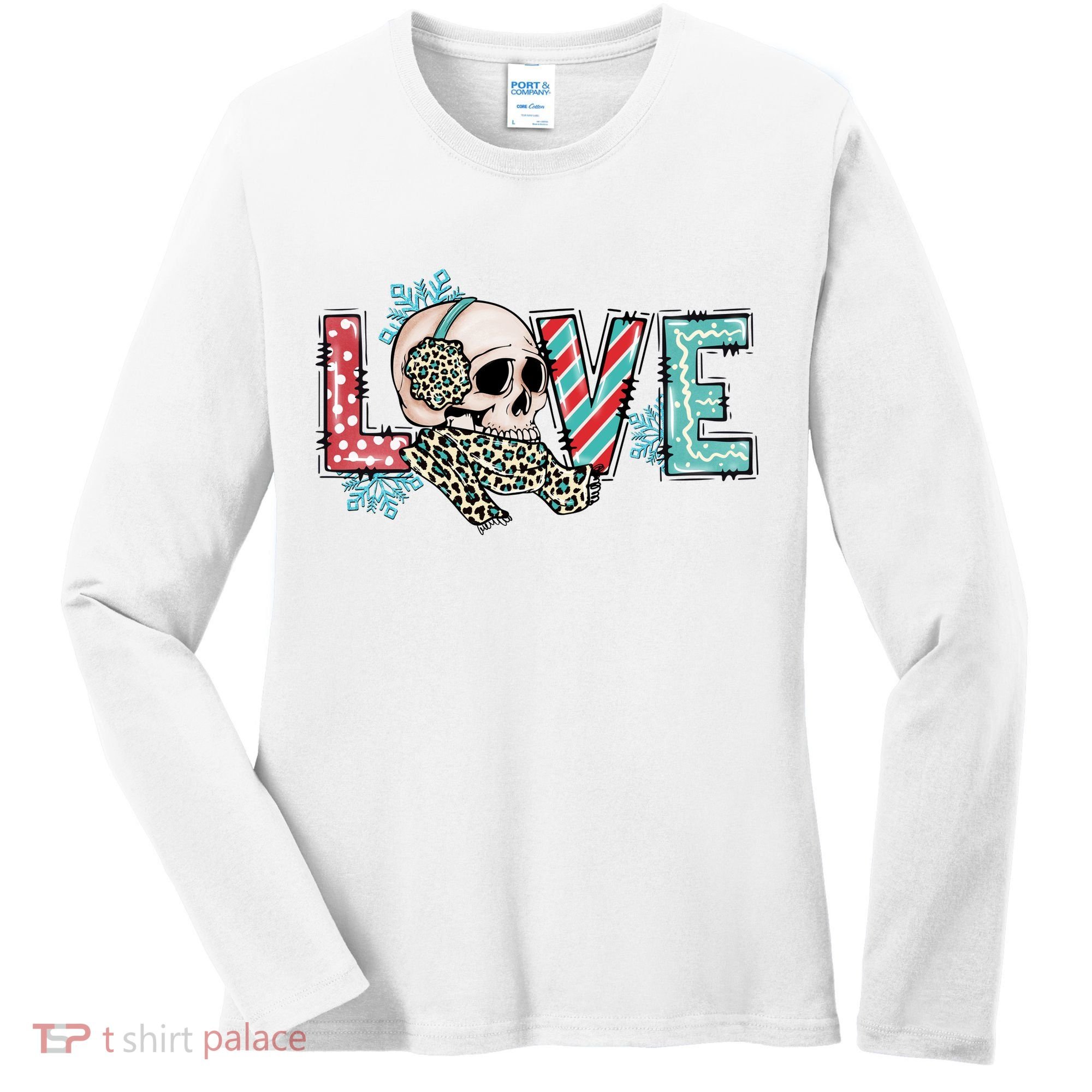 Love Christmas Skull Funny Xmas Hoilday Gift Women's Long Sleeve Shirt