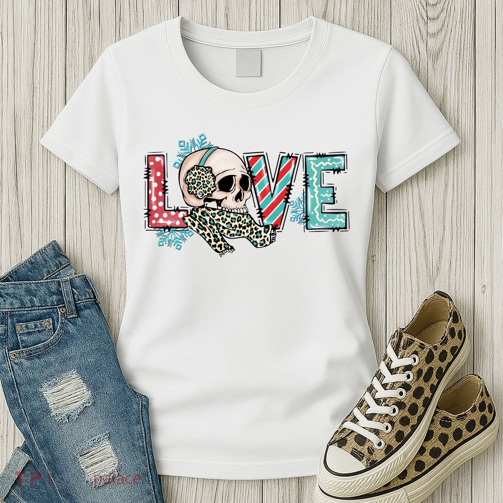 Love Christmas Skull Funny Xmas Hoilday Gift Women's T-Shirt