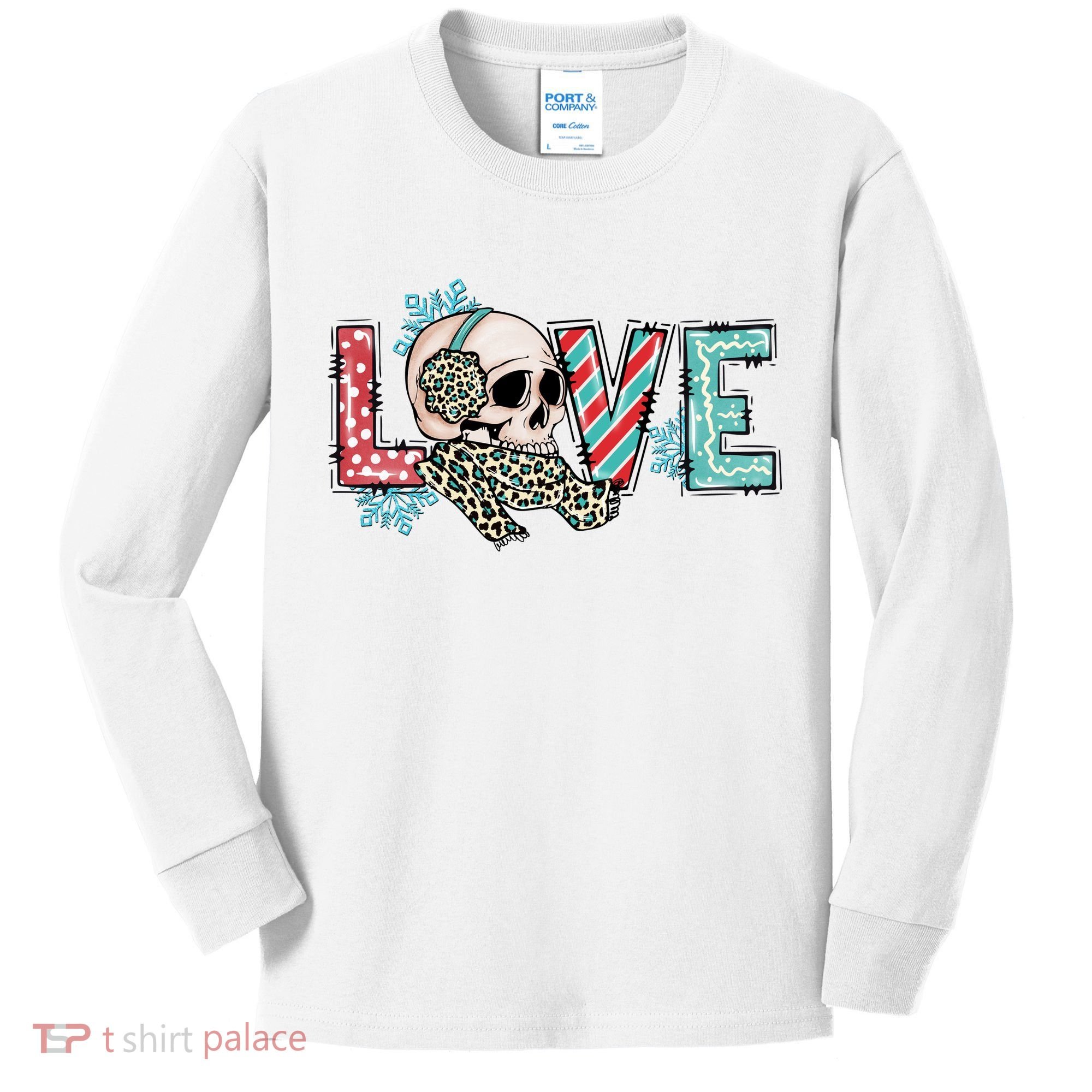 Love Christmas Skull Funny Xmas Hoilday Gift Kids Long Sleeve Shirt