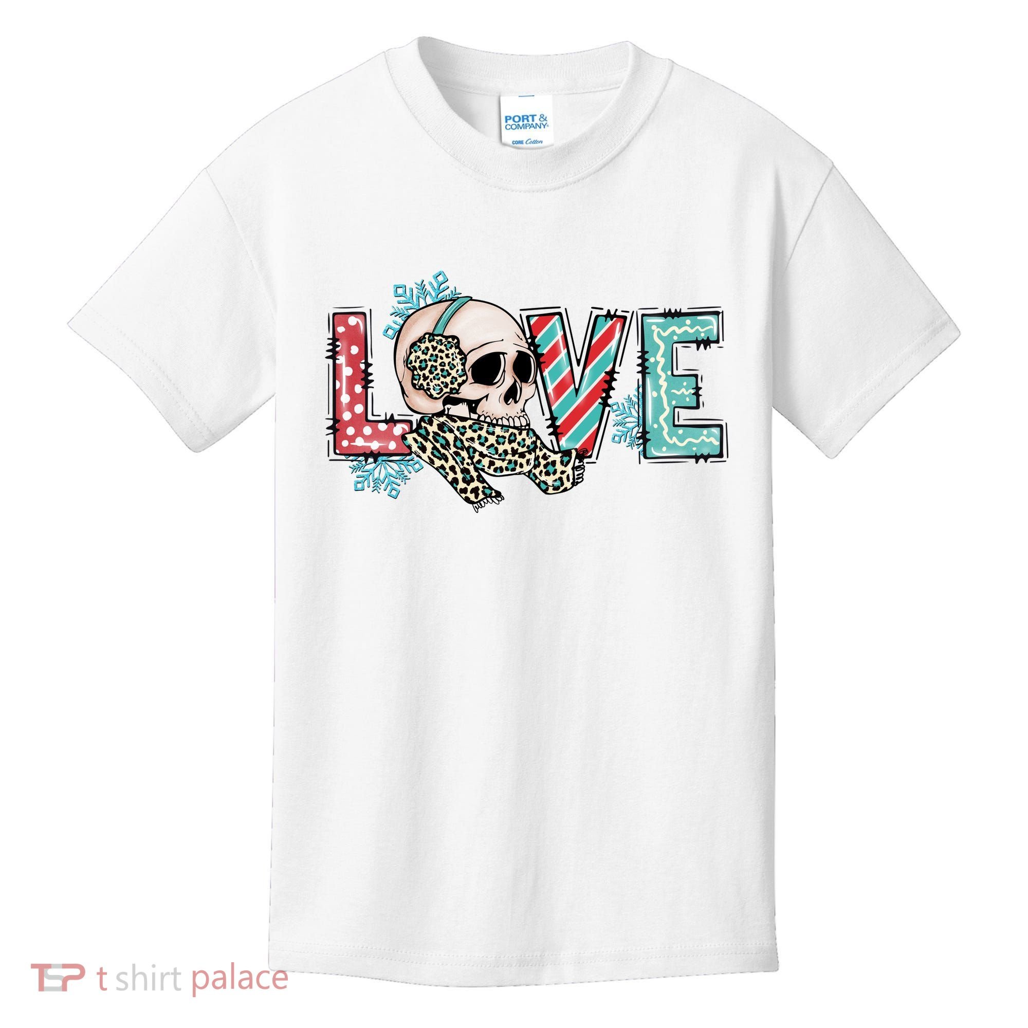 Love Christmas Skull Funny Xmas Hoilday Gift Kids T-Shirt