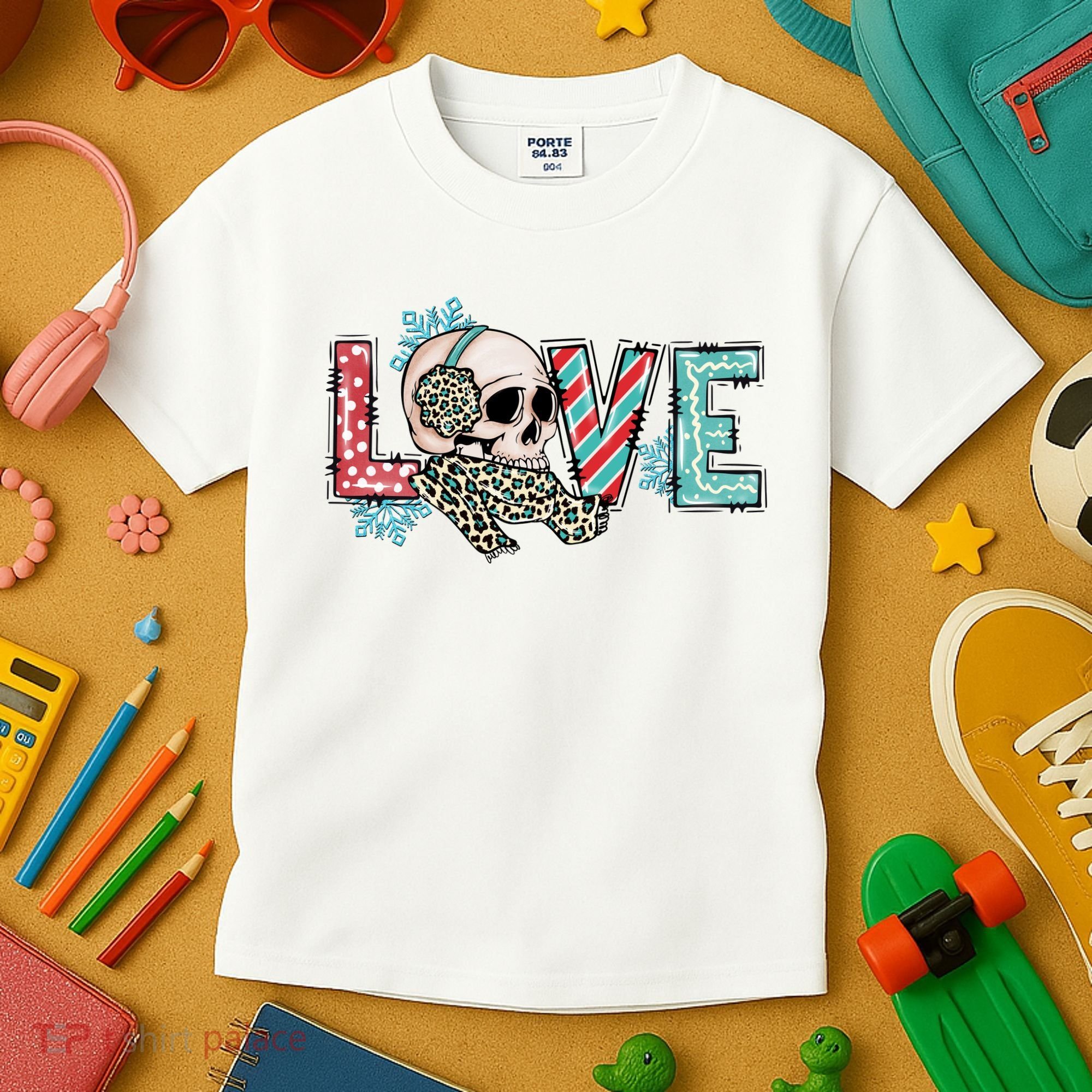 Love Christmas Skull Funny Xmas Hoilday Gift Kids T-Shirt
