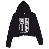 Lung Cancer Support Squad Lung Cancer Awareness Crop Fleece Hoodie thumb 0