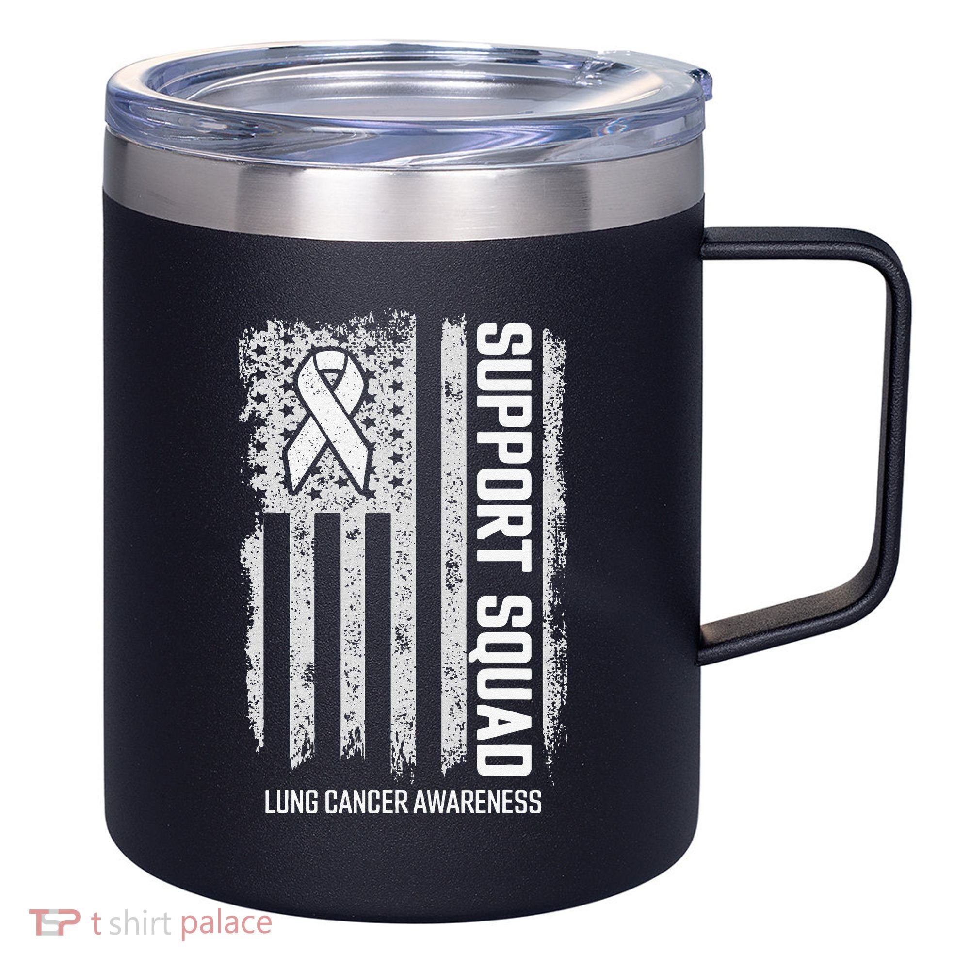 Lung Cancer Support Squad Lung Cancer Awareness 12oz Stainless Steel Coffee Mug