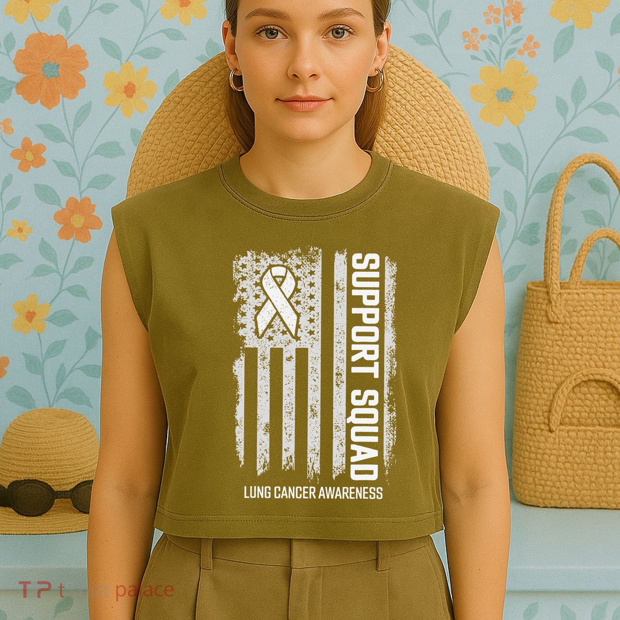 Lung Cancer Support Squad Lung Cancer Awareness Garment-Dyed Women's Muscle Tee
