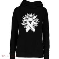 Lung Cancer Sunflower Lung Cancer Awareness Womens Funnel Neck Pullover Hood thumb 0