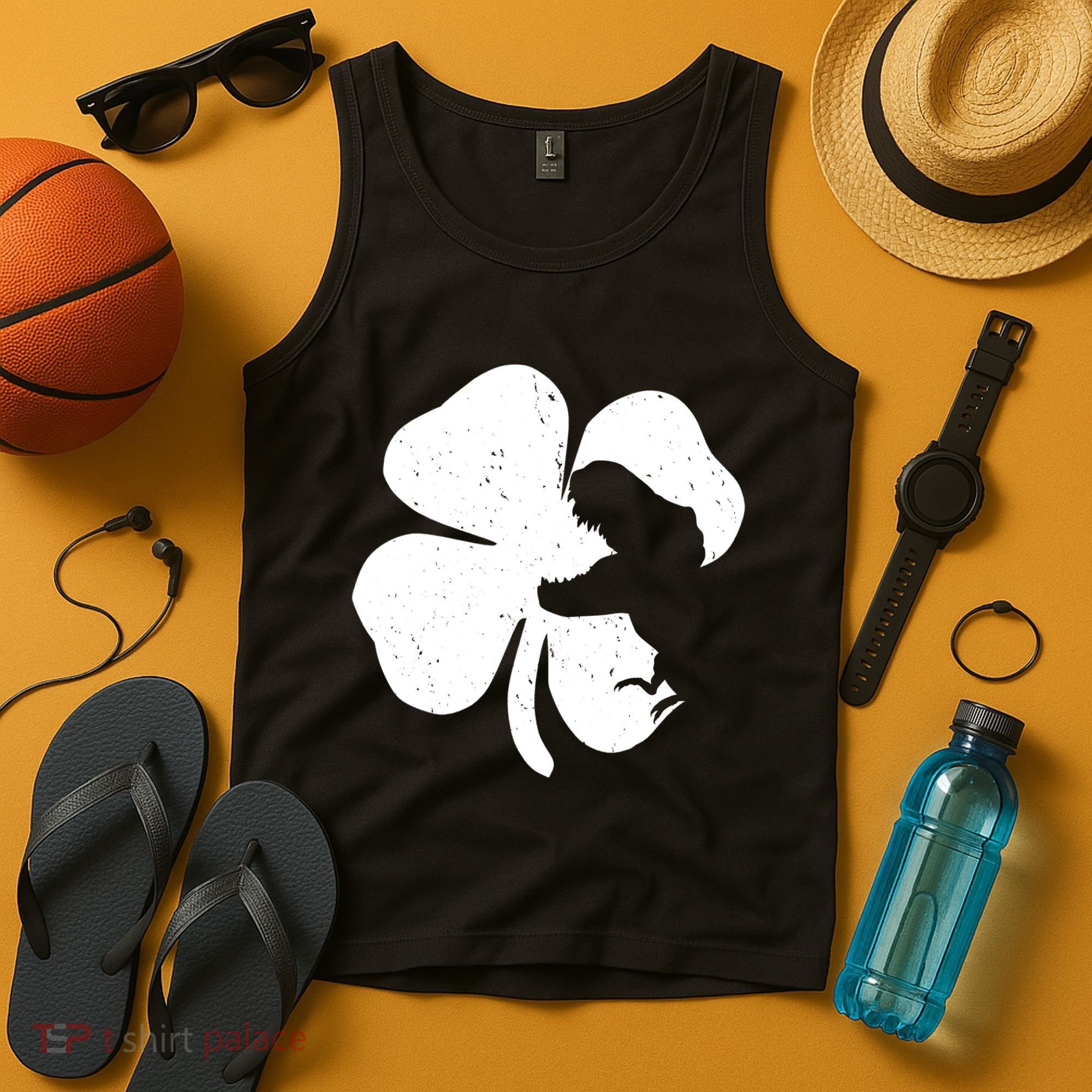 Lucky Clover St Patrick's Dinosaur Tank Top
