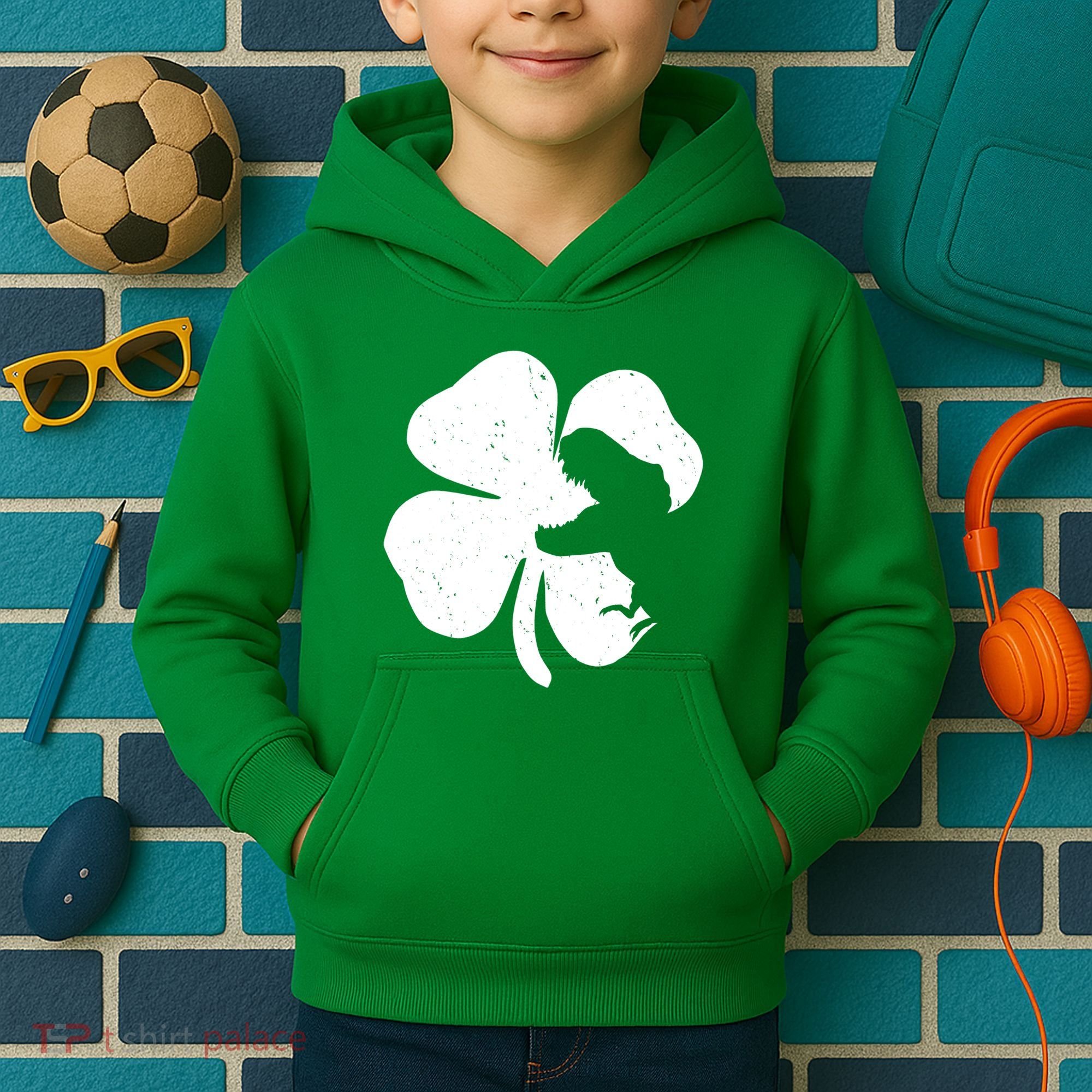 Lucky Clover St Patrick's Dinosaur Kids Hoodie