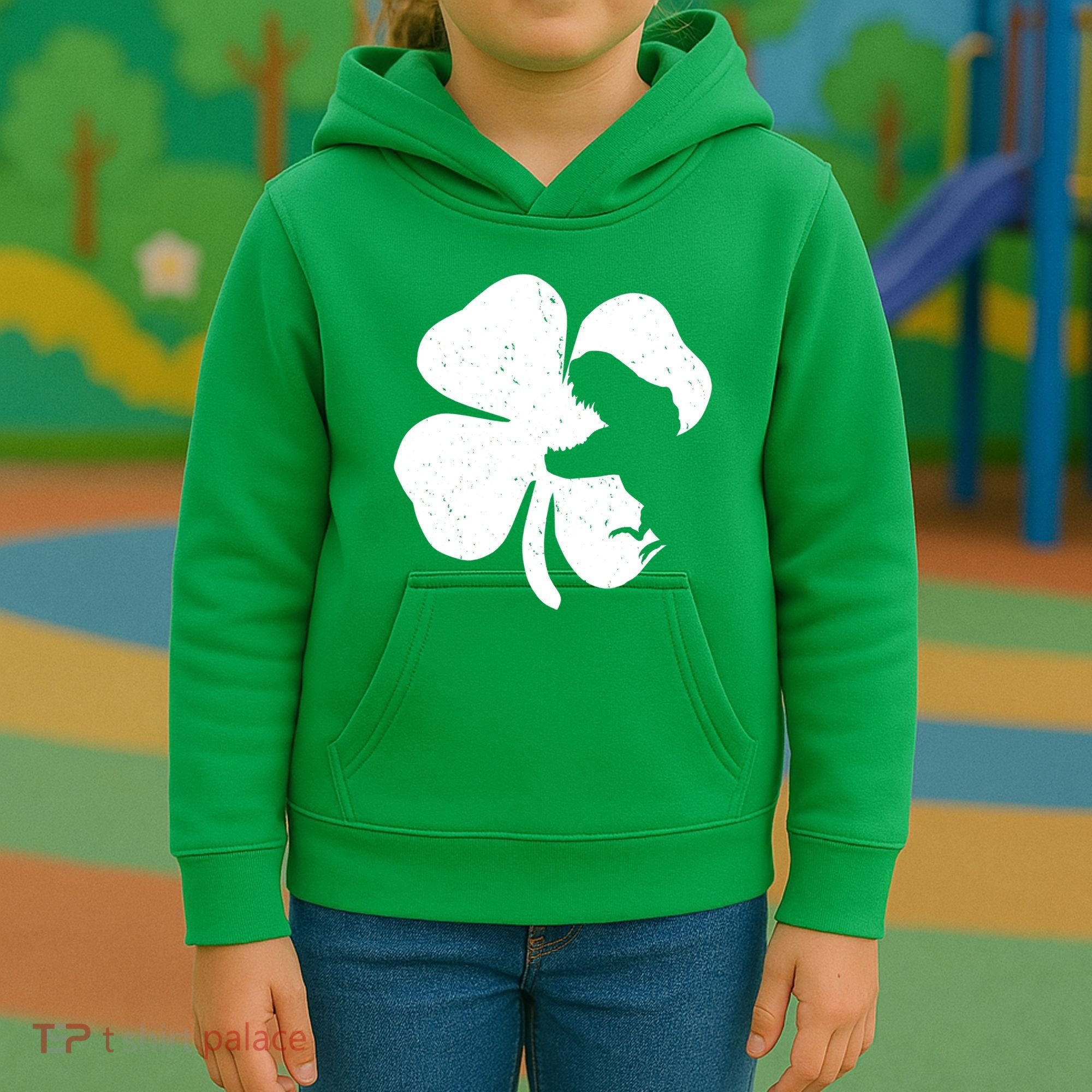 Lucky Clover St Patrick's Dinosaur Kids Hoodie