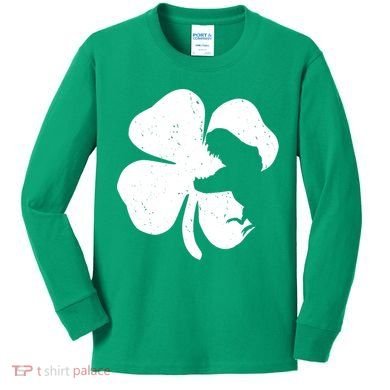 Lucky Clover St Patrick's Dinosaur Kids Long Sleeve Shirt
