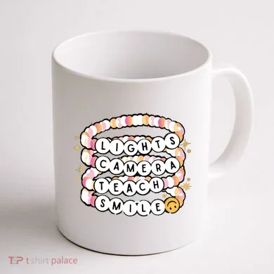 Lights Camera Teach Smile Coffee Mug back