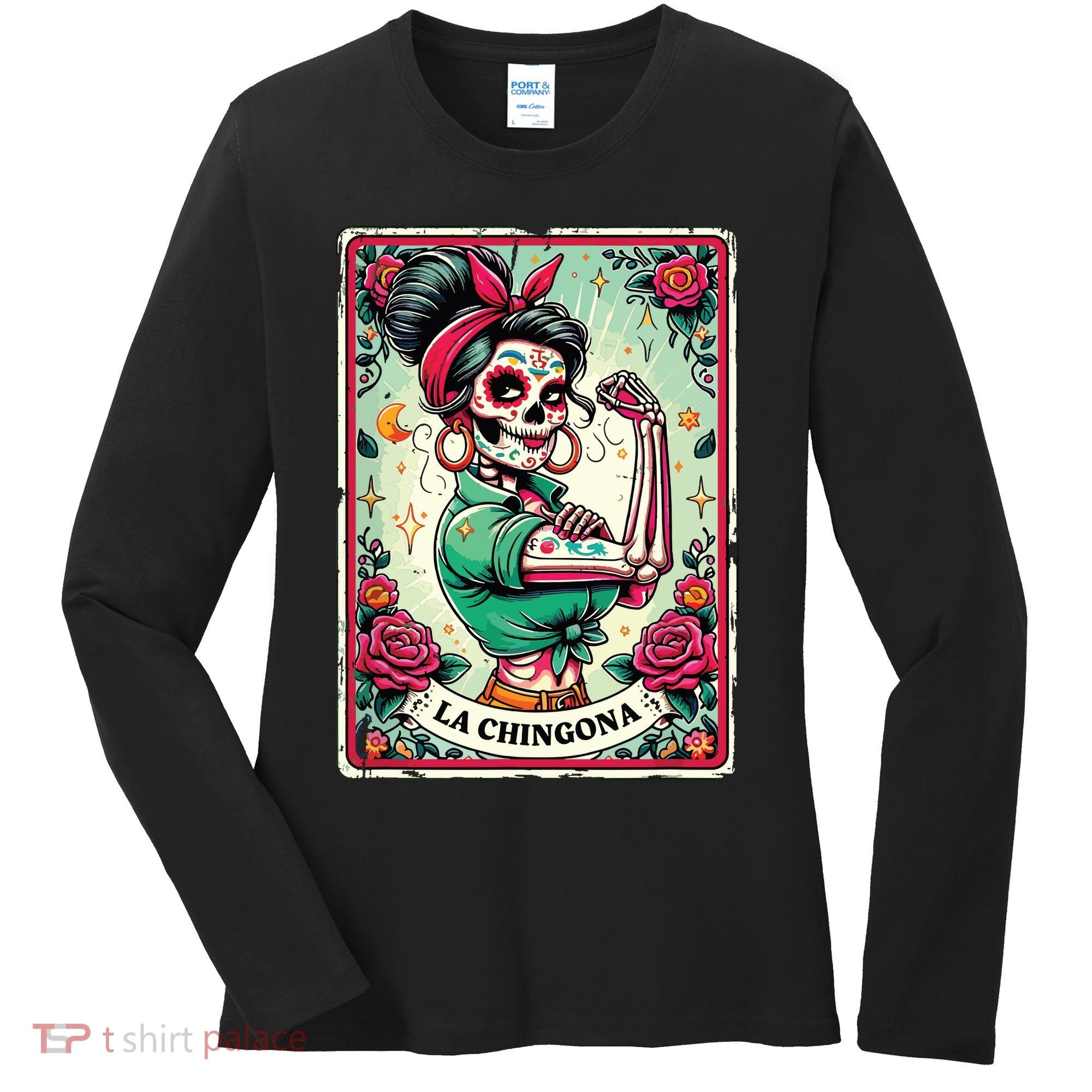 La Chingona Tarot Card Funny Spanish Slang Boss Latina Power Women's Long Sleeve Shirt