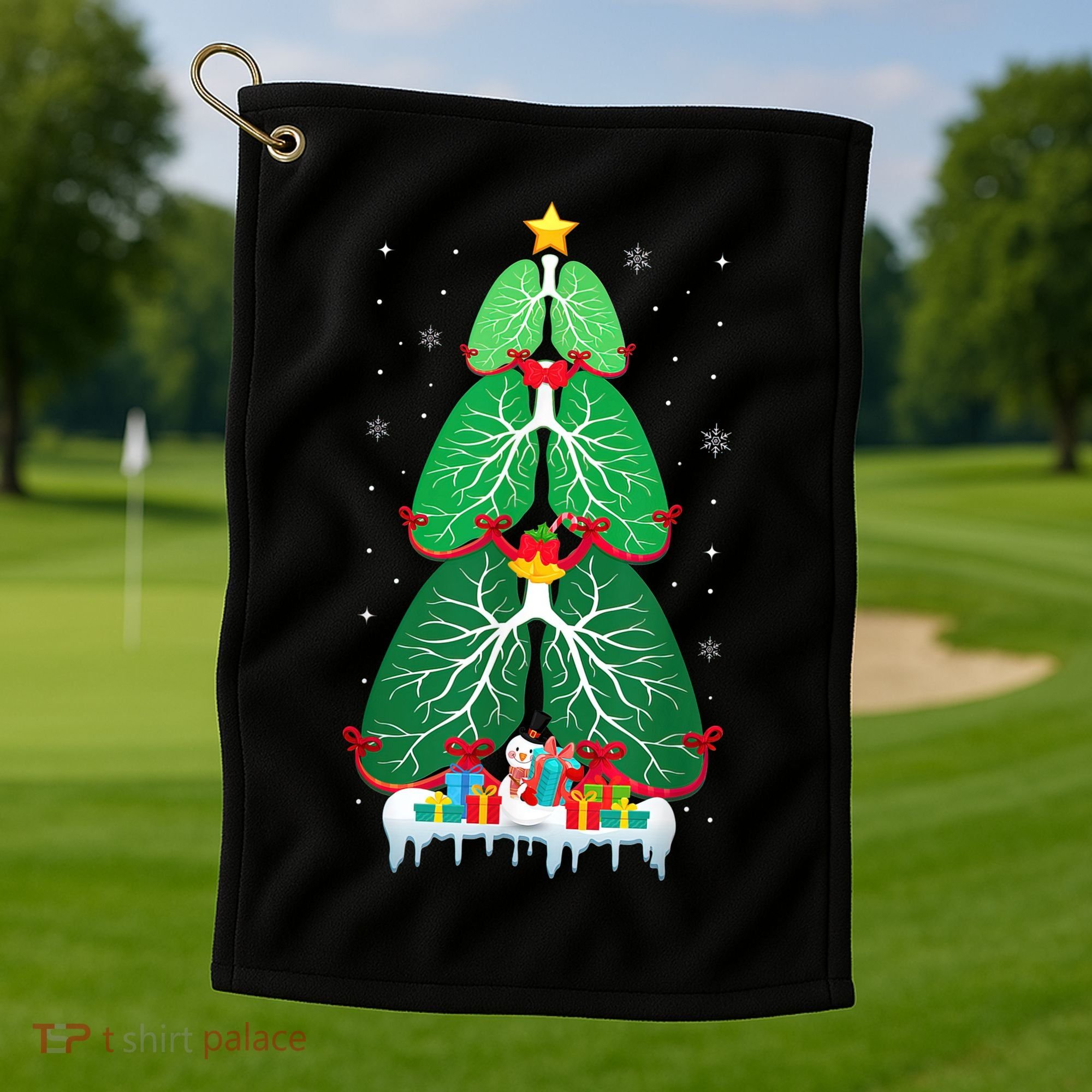 Lung Christmas Tree Respiratory Therapy Xmas Therapist Shirt Golf Towel