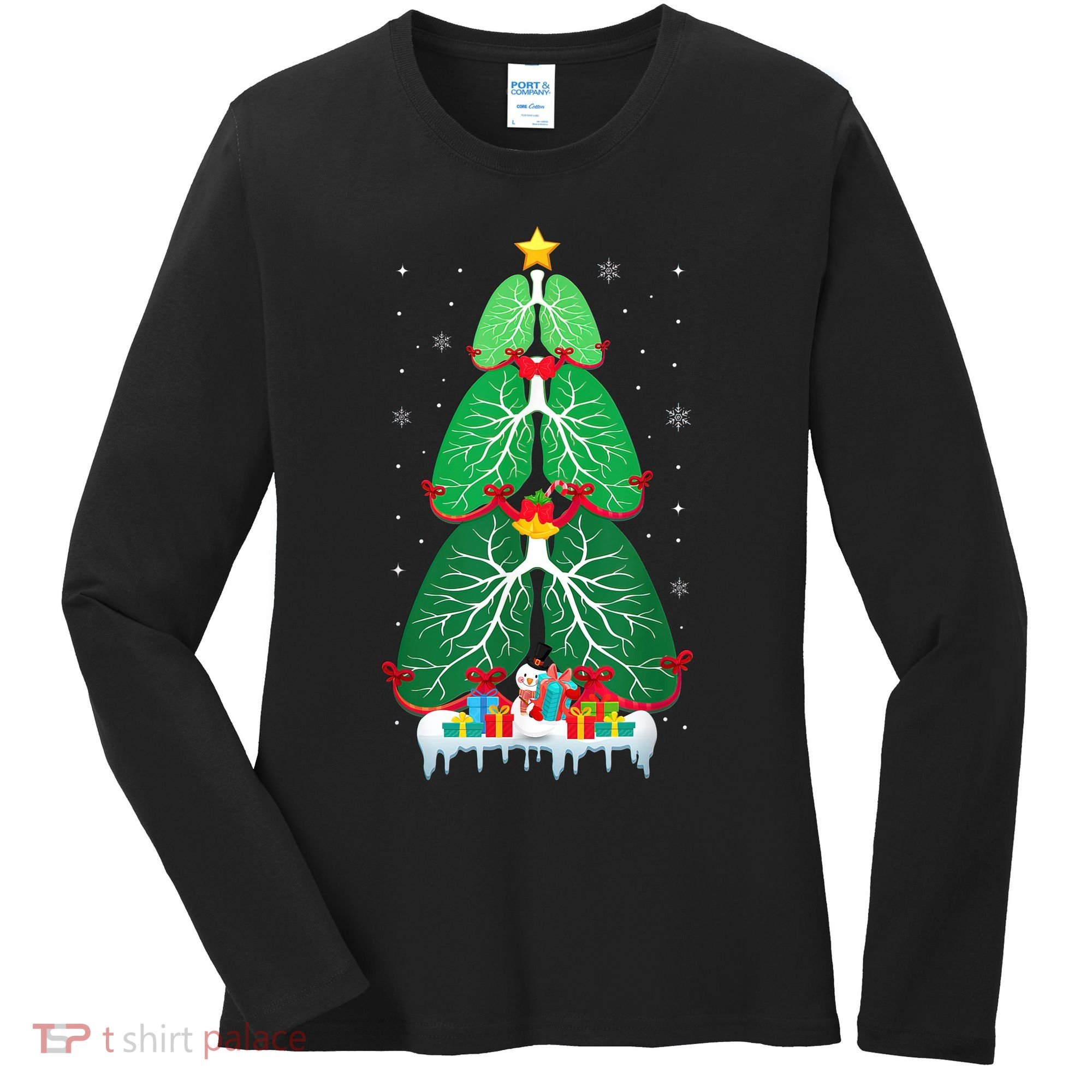Lung Christmas Tree Respiratory Therapy Xmas Therapist Shirt Women's Long Sleeve Shirt
