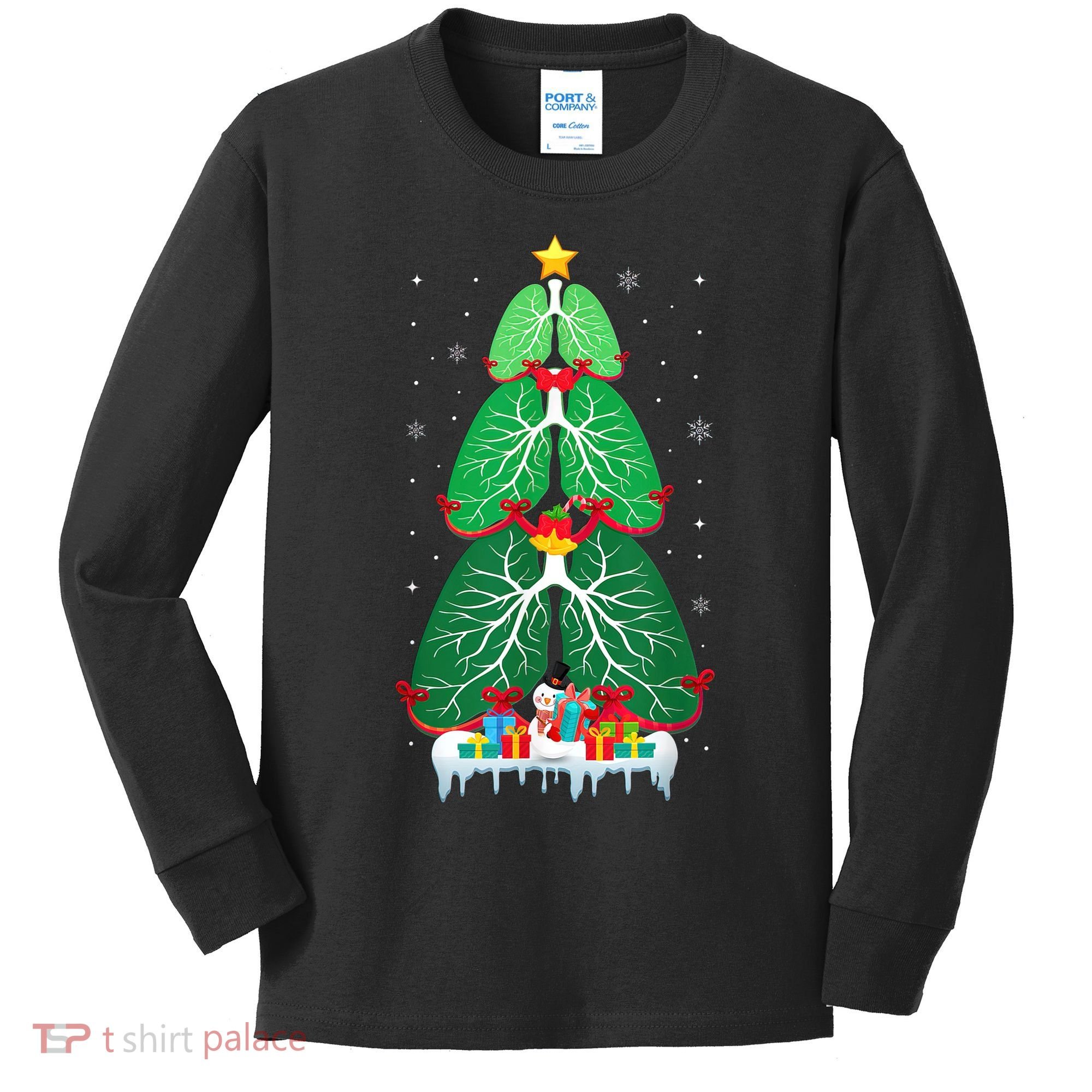 Lung Christmas Tree Respiratory Therapy Xmas Therapist Shirt Kids Long Sleeve Shirt