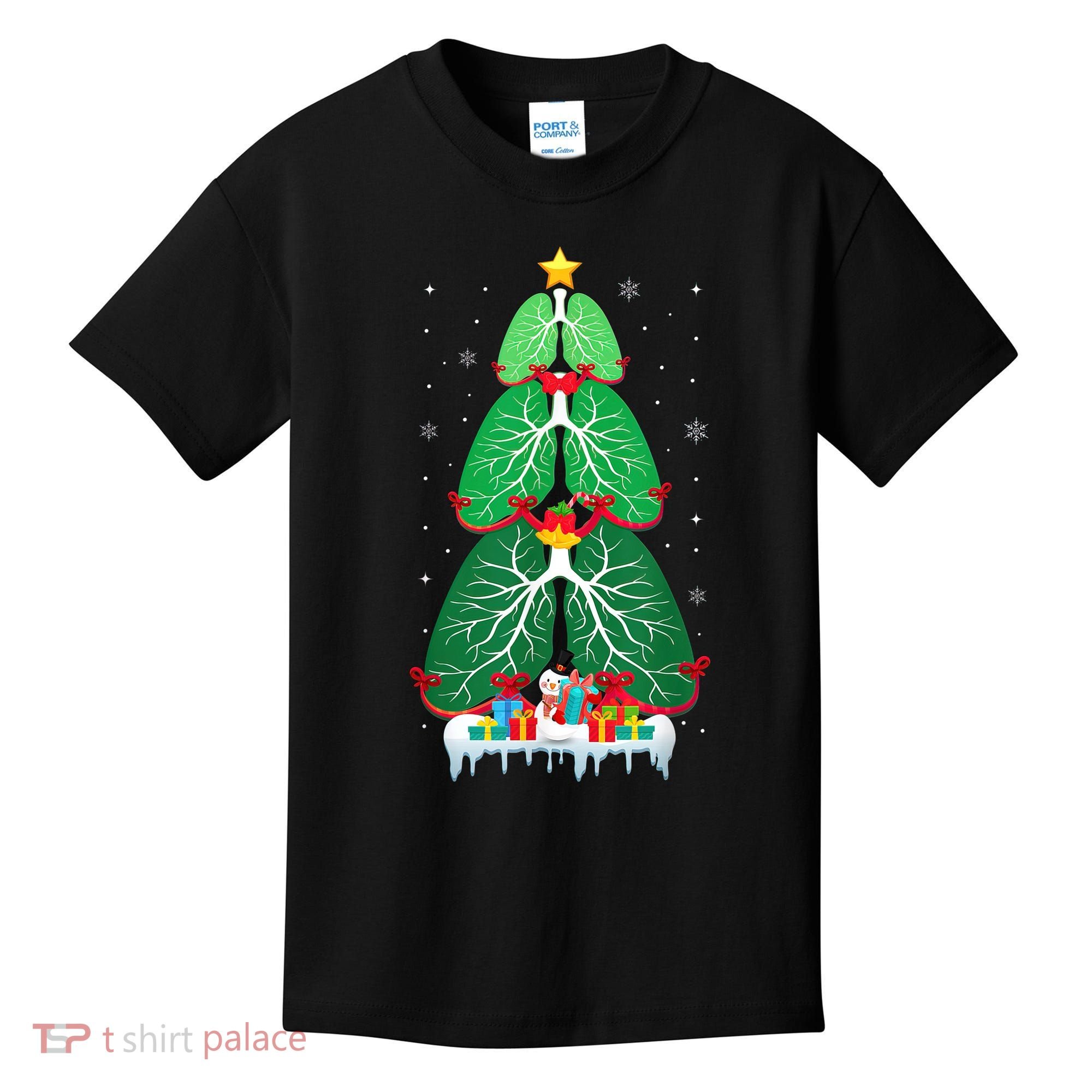 Lung Christmas Tree Respiratory Therapy Xmas Therapist Shirt Kids T-Shirt