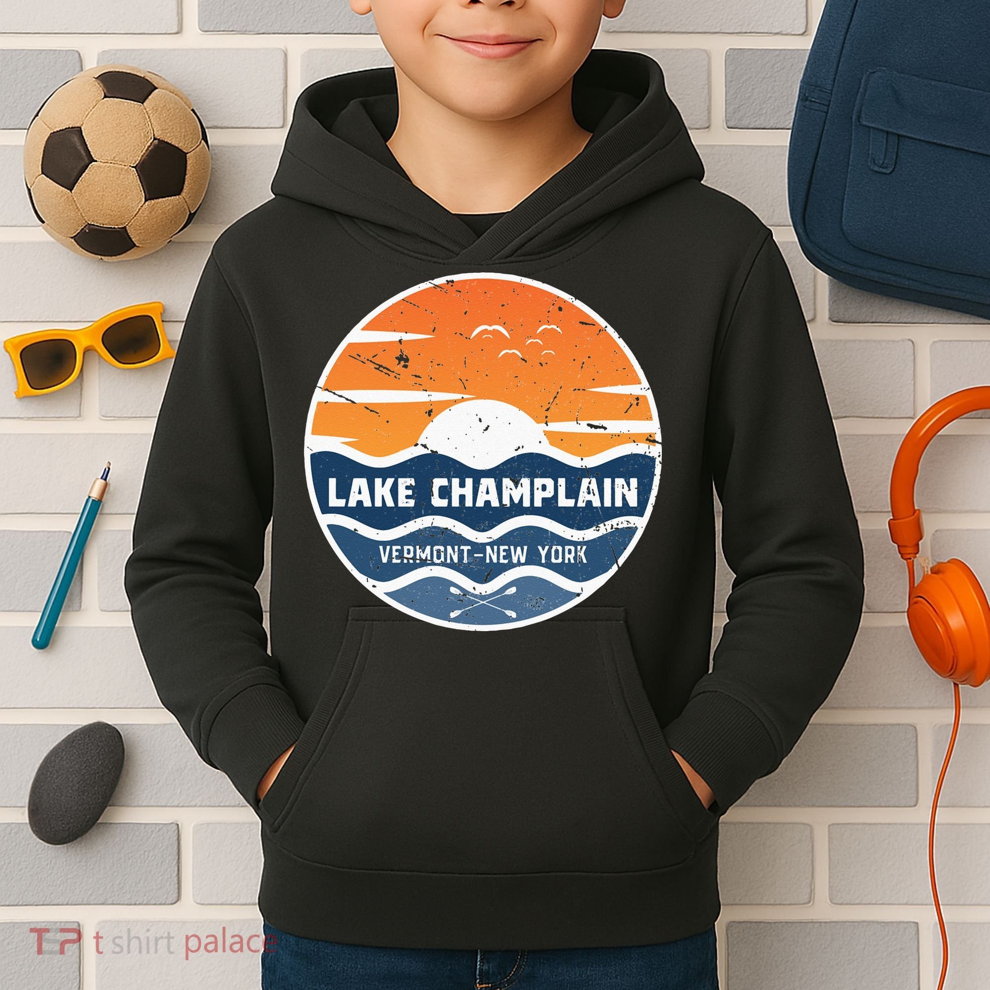Lake Champlain Vermont New York Lake Champlain Kids Hoodie