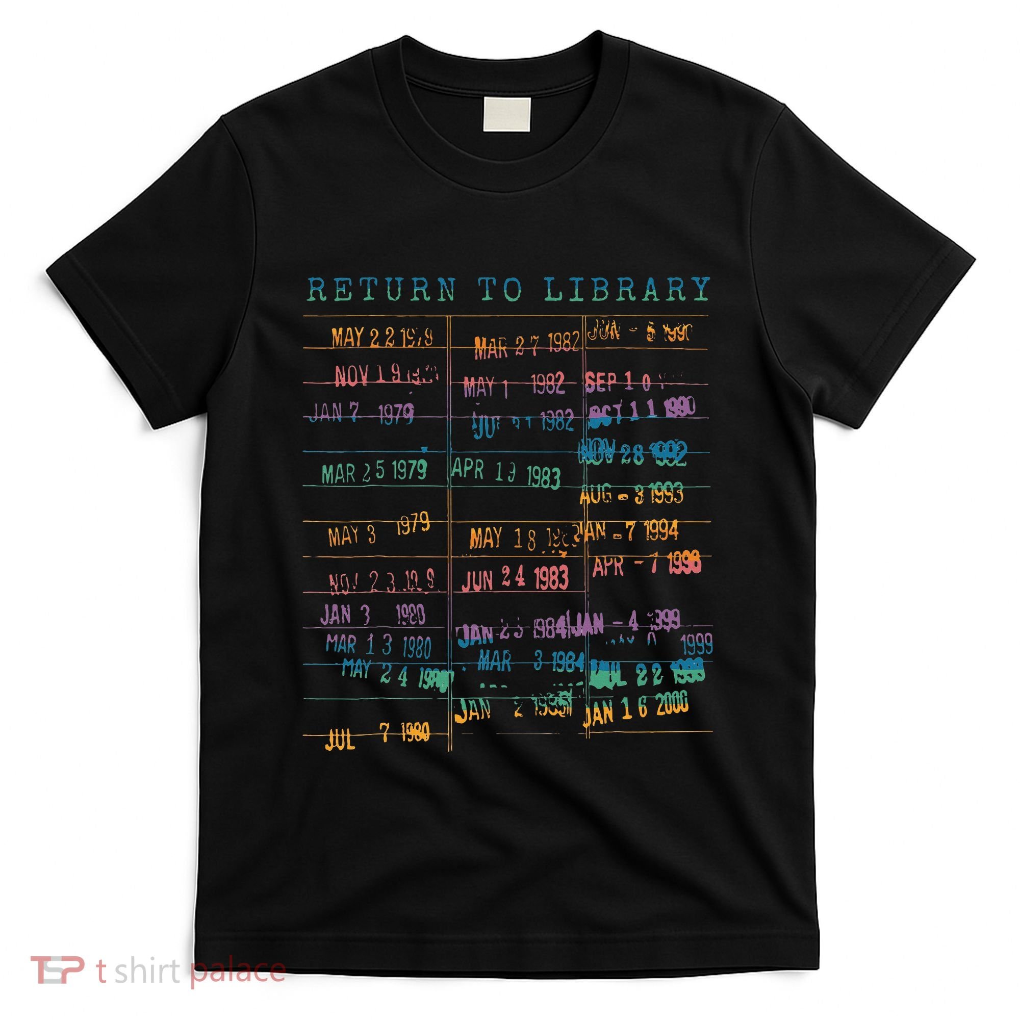 Library Card Vintage Book Due Date Bookish Rainbow T-Shirt