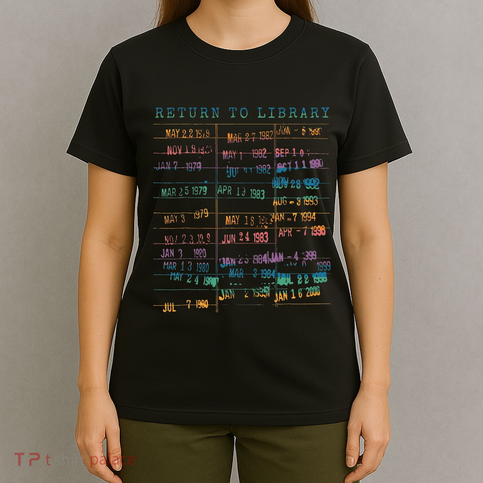 Library Card Vintage Book Due Date Bookish Rainbow T-Shirt