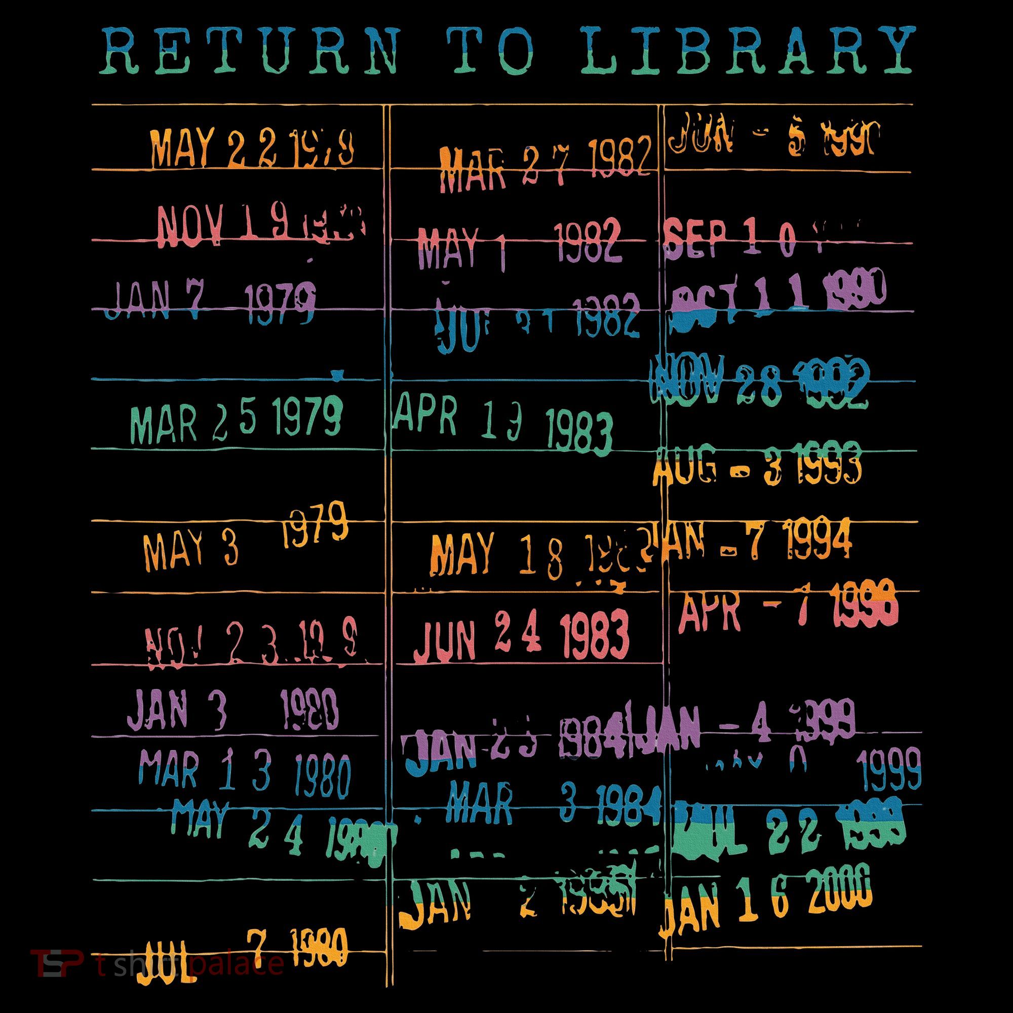 Library Card Vintage Book Due Date Bookish Rainbow T-Shirt
