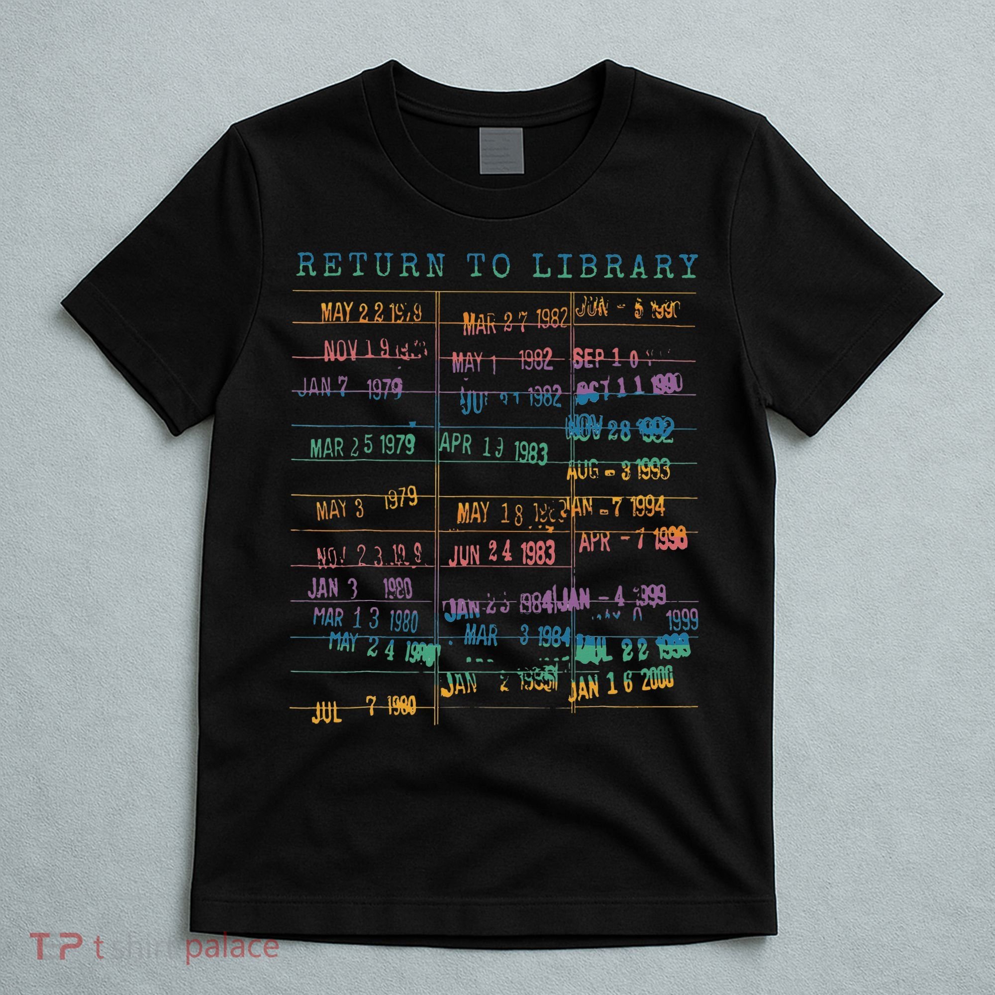 Library Card Vintage Book Due Date Bookish Rainbow Reading T-Shirt