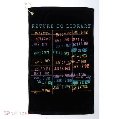 Library Card Vintage Book Due Date Bookish Rainbow Reading Golf Towel