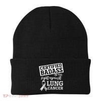 Lung Cancer Warrior Gift Funny Lung Cancer Awareness Beanie thumb 0