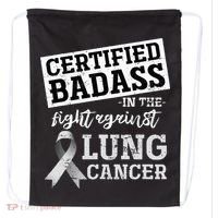 Lung Cancer Warrior Gift Funny Lung Cancer Awareness Drawstring Bag thumb 0